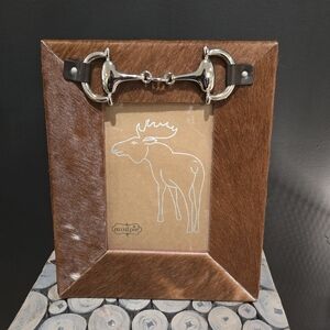 Mud Pie Cow hide with snaffle bit Picture frame, holds 5"x7" pic, EUC